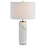 Renwil - Heathcroft 1 Light Table Lamp, Natural - The stately design of this modern table lamp feels statuesque on tabletops throughout the home. A white marble lamp base adds the perfect element of antiquity without feeling old fashioned, thanks to a satin nickel-plated accents and off-white linen drum lampshade. Soft gray veining throughout the base makes this natural stone lamp is a graceful addition to grand interior spaces.