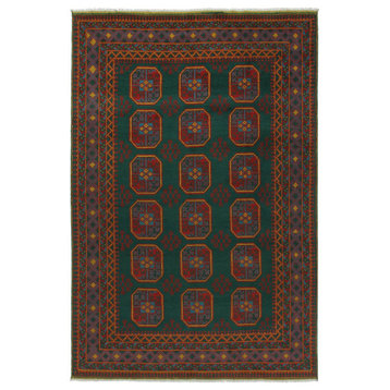 Oriental Rug Afghan Akhche Limited 9'7"x6'6" Hand Knotted Carpet
