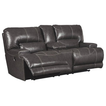 Bowery Hill Leather Power Reclining Loveseat with Cup Holders in Gray