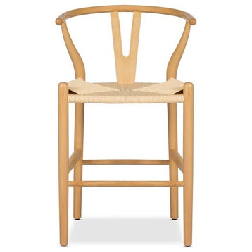 Wishbone Y Counter Stool, Natural Beech With Natural Seat