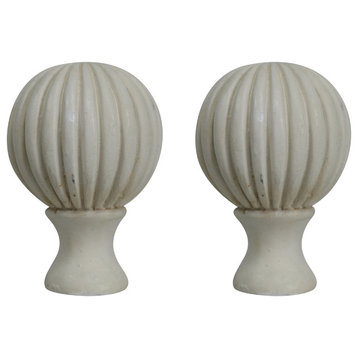 Fluted Ball Lamp Finial, 2 1/8" Tall, Antique White, Set of 2