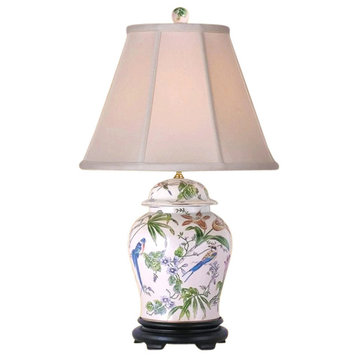 Chinese Porcelain Bird and Floral Motif Temple Jar Table Lamp 29"