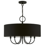 Livex Lighting - Livex Lighting 5 Light Black Pendant Chandelier - The five-light Bainbridge pendant chandelier is both modern and versatile. The hand-crafted black fabric hardback drum shade is set off by an inner silky white fabric that combines with chandelier-like black finish sweeping arms which creates a versatile effect. Perfect fit for the living room, dining room, kitchen and bedroom.