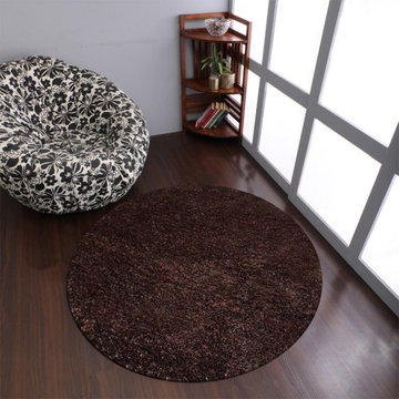 Hand Tufted Shag Polyester Area Rug Solid Brown