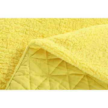 Tuscan Sun Sherpa Quilted Blanket Bedspread, Yellow, Twin