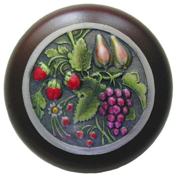 Tuscan Bounty Wood Knob, Hand-Tinted Antique Brass, Cherry Wood Finish, Pewter H