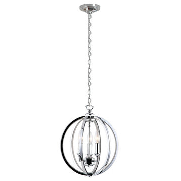 3 Light Chandelier With Crystal Studded Banding, Polished Chrome Finish