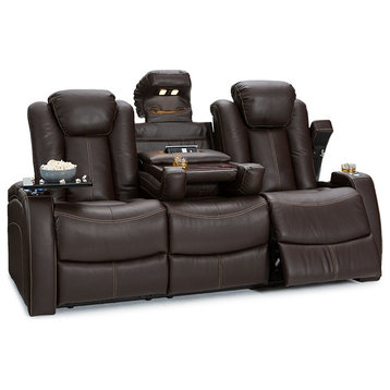 Seatcraft Omega Home Theater Seating Sofa Power Recline Powered Headrests, Brown, Sofa With Fold-Down Table