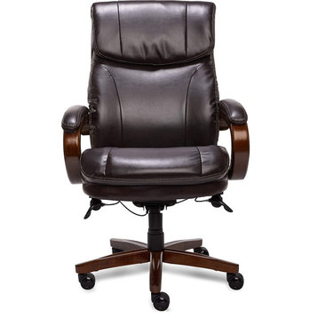 Executive Office Chair, Bonded Leather Seat With High Back & Padded Arms, Brown