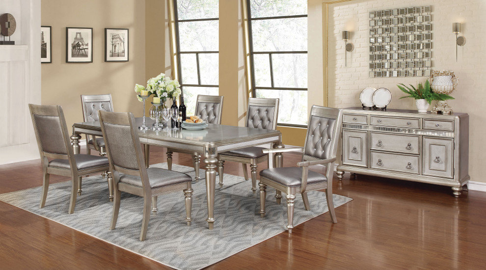 Cajoux Game Dining Room Set Metallic Platinum Dining Table Silver