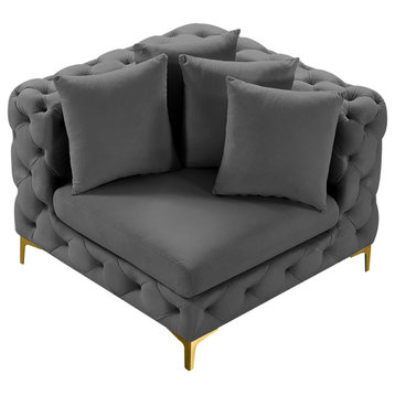 Tremblay Velvet Upholstered Corner Chair, Grey