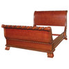 Solid Wood Cherry Carved French Style Queen Sleigh Bed
