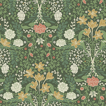 Froso Green Garden Damask Wallpaper, Swatch