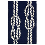 Liora Manne - Capri Ropes Indoor/Outdoor Rug, Navy, 2'x3' - This hand-hooked area rug features a navy blue background with a simple white rope with a nautical rope detail. A classic, coastal motif, this design will effortlessly compliment any space inside or outside your home.  Made in China from a polyester acrylic blend, the Capri Collection is hand tufted to create bright multi-toned detailed designs with a high-quality finish. The material is flatwoven, weather resistant and treated for added fade resistant making this the perfect rug for indoor or outdoor placement. This soft, durable piece is ideal for your patio, sunroom and those high traffic areas such as your entryway, kitchen, dining room and living room. A fresh take on nautical style, these area rugs range in style from coastal to tropical motifs that beautifully accent your home decor. Limiting exposure to rain, moisture and direct sun will prolong rug life.