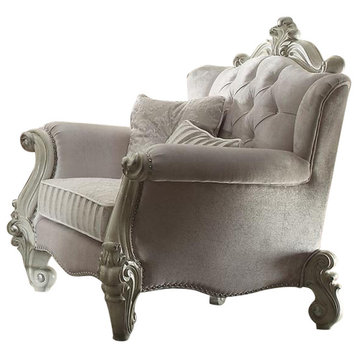 Acme Versailles Chair w/ 2 Pillows in Ivory Velvet & Bone White 52107 SPECIAL