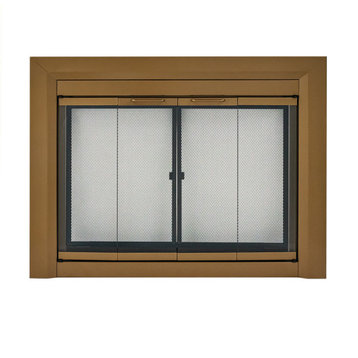 Pleasant Hearth Clairmont Collection Fireplace Glass Door, Heritage Brass, Small