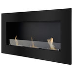 Ignis - Black Recessed Wall Ventless Bio Ethanol Fireplace - Optimum | Ignis - A marriage of sophistication and grace, the Ignis® Optimum Black Recessed Ventless Fireplace prioritizes its natural, warming flames through a minimalist design language. Employing a one-piece brushed stainless steel frame powder-coated in articulative black, this ventless fireplace poses as the foundation for any new construction or remodeling fireplace project. Once installed, the matte black frame sits flush to the wall against the backdrop of your choosing, from ceramic tile to granite, allowing you to convey your design desires in coordination with the space’s style. In contrast to the brilliant orange ethanol flames, the stainless fireplace burners emerge from a powder-coated black steel firebox that the frame borders. The Ignis® Optimum Black houses three EB1200 ethanol fireplace burner inserts. Each stainless burner insert operates exclusively of one another and presents a segmented linear flame that extends over 23” from left to right. Every burner is constructed with spill-proof technology and a sliding cover that allows for flame adjustment, acquiescing to the ambiance that matches the mood. Concluding the neat, minimalist appearance of the Optimum Black, a partial pane of tempered glass is situated in front of the fire display. The glass is braced by two discreet, yet attractive, polished chrome pinions. The tempered glass is utilized for safety and shields the fire from breezes, increasing the fireplace’s efficiency.