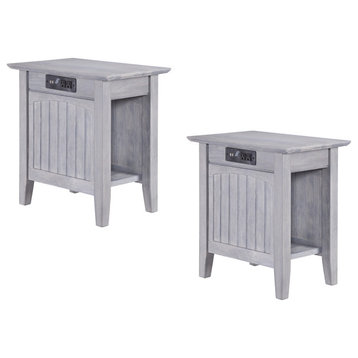 Afi Nantucket Solid Hardwood Side Table With USB Charger Set of 2 Driftwood