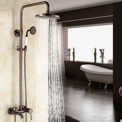 Antique Oil-rubbed Bronze Wall Mount Waterfall Rainfall + Handheld Shower Faucet - Tub And Shower Faucet Sets