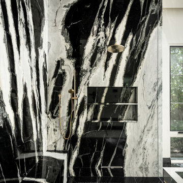 Dramatic Black and White Marble Shower