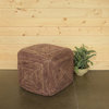 Natural Hemp Woven Red Rope Cube Pouf | Ottoman Stool Square Seat Cottage Boho