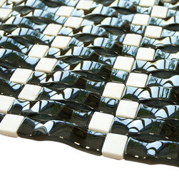 Black Glossy 3D Sea Wave Glass Mosaic Tiles - Home Accessories & Decor