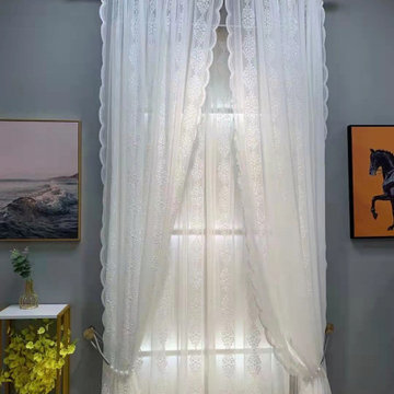 QYI221C Venus Embroidery Beautiful White Flowers Custom Made Sheer