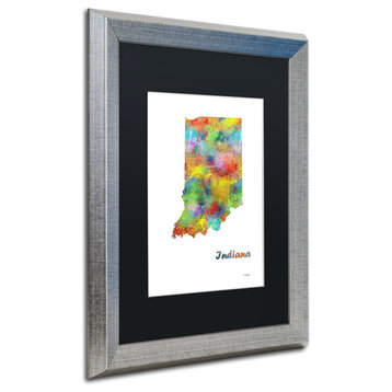 Marlene Watson 'Indiana State Map-1' Art, Silver Frame, 16"x20", White Matte