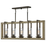 Hinkley Lighting - Riverwood 5 Light 42" Linear Outdoor Hanging Lantern, Warm Bronze - Transitional in style, Riverwood blends in with a variety of decors. The rich Bronze with wood-tone inspired, Warm Ash accents completes the rustic look, complemented by its sophisticated frame for a casual and effortless design. Riverwood is from the Open Air collection and features a linear and round chandelier option.