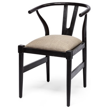 Trixie Beige Fabric Seat With Black Solid Wood Frame Dining Chair