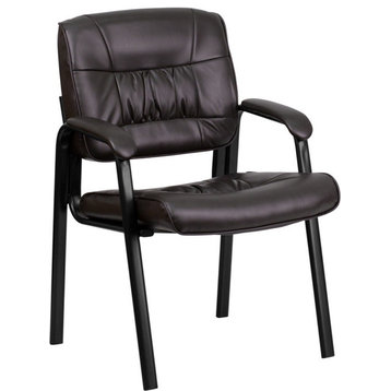 Flash Furniture Brown Leather Guest/Reception Chair With Black Frame Finish