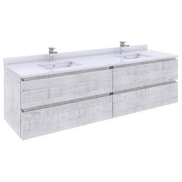 Fresca Formosa Wall Hung Bathroom Vanity, Rustic White, 70", Double, Cabinet Only
