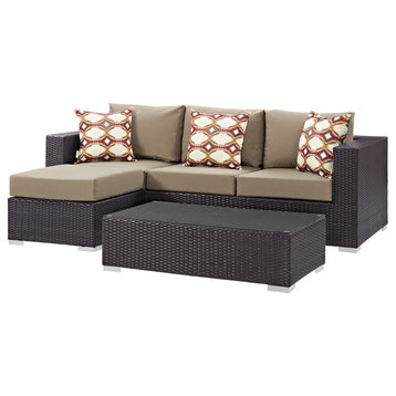 Lounge Sectional Sofa and Table Set, Rattan, Wicker, Dark Brown Brown, Outdoor
