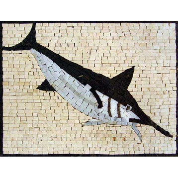 Black And White Fish Mosaic, 12"x16"