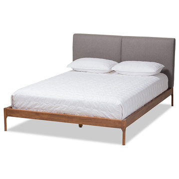 Aveneil Modern Gray Upholstered Walnut Full Size Platform Bed