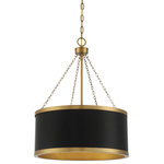 Savoy House - Delphi 6-Light Black With Warm Brass Accents Pendant - The Delphi Collection evokes the glamour of vintage Hollywood with its classic pairing of finishes. This six-light drum pendant features a Black metal shade with Warm Brass accents. Measuring 25" high x 19" wide, the pendant provides ample illumination from six 60-watt Edison-base bulbs.