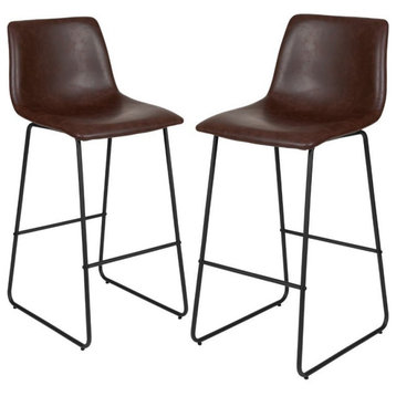 Flash Furniture 30" Leather Upholstered Bar Stool in Dark Brown (Set of 2)