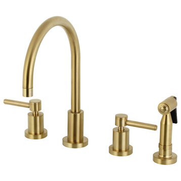 KS8727DLBS 8" Widespread Kitchen Faucet With Brass Sprayer, Brushed Brass