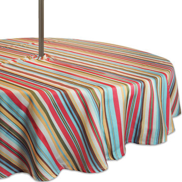 DII Summer Stripe Outdoor Tablecloth With Zipper 60" Round