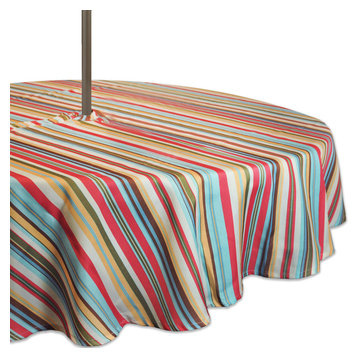DII Summer Stripe Outdoor Tablecloth With Zipper 60" Round