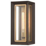 Troy Lighting - Lowry 1 Light Medium Exterior Wall Scone, Textured Bronze/Patina Brass - A design feat, Lowry combines impeccable metalwork with design-driven style. The inverted cube features a material mix of bronze-finished aluminum and patina brass paired with clear beveled glass for an added layer of finesse. Complex in theory, Lowry is undeniably effortless, adding instant glamour to any exterior. Available as a wall sconce in multiple sizes and post.