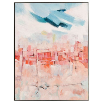 Framed Abstract Blush Colored Cityscape Acrylic Painting on Canvas for