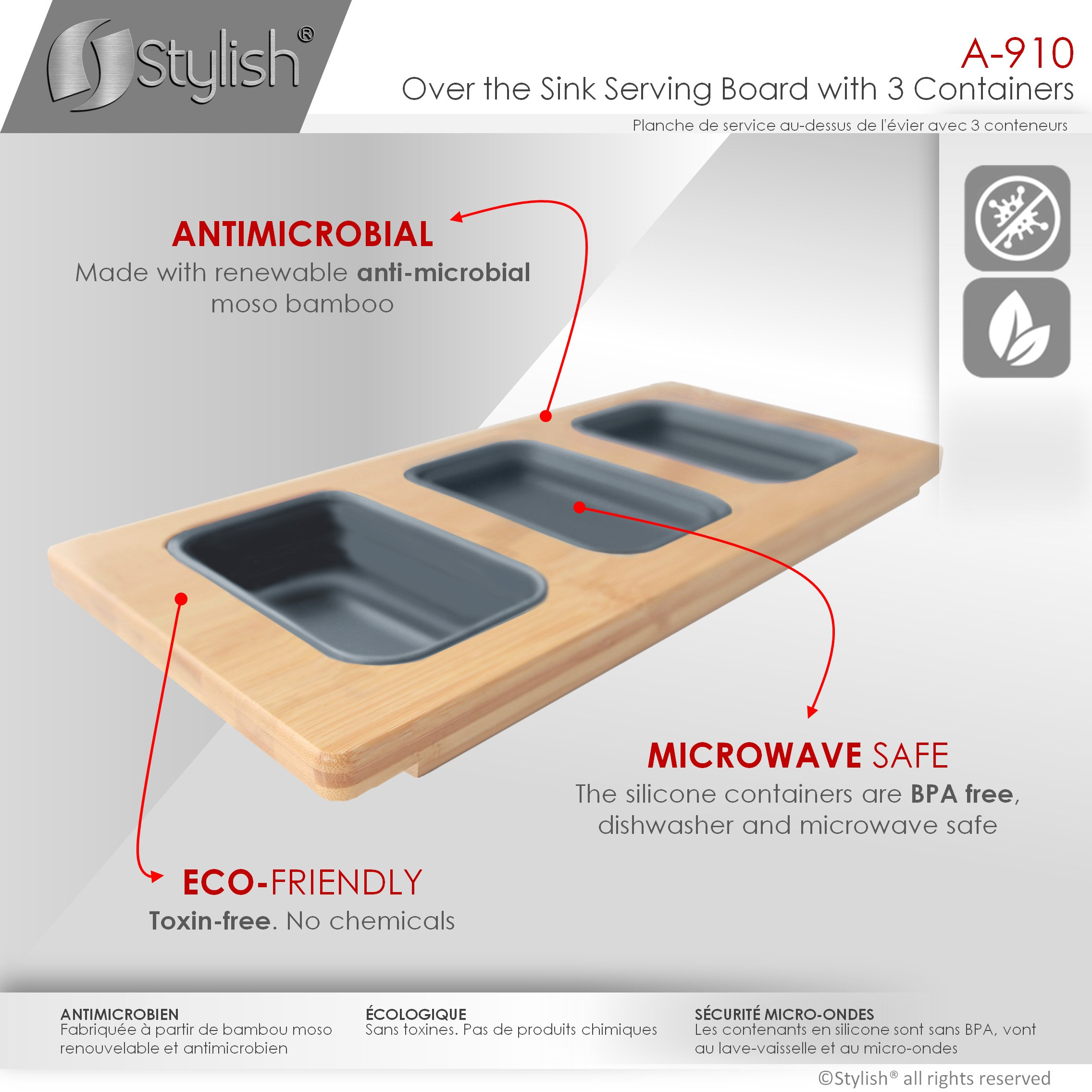Over The Sink Serving Board With 3 Containers A-910
