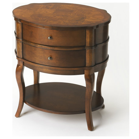 Jarvis Oval 2-Drawer Side Table, Medium Brown