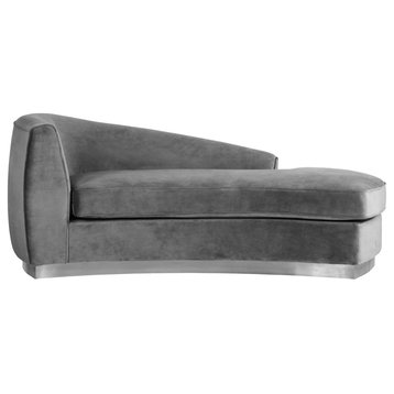 Julian Velvet Upholstered Chaise, Gray, Chrome Base