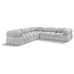Meridian Furniture - Ames Boucle Fabric L-Shaped Modular Sectional, Grey, 5-Piece: 2 Armless Chair, 3 Corner Chair - Introduce a touch of modern sophistication to your living area with the exquisite Ames Boucle Fabric Sectional. With plush grey boucle fabric and unique design, it will elevate the visual appeal of your living space. This elegant and captivating sectional can be mixed and matched with other pieces from the collection to create an endless array of stunning looks. So, get ready to transform your living area into an inviting and stylish haven with the Ames Boucle Fabric Sectional.