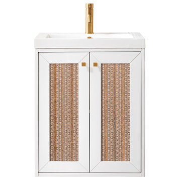 Chianti 24" Single Vanity Cabinet, Glossy White W/ White Glossy  Countertop