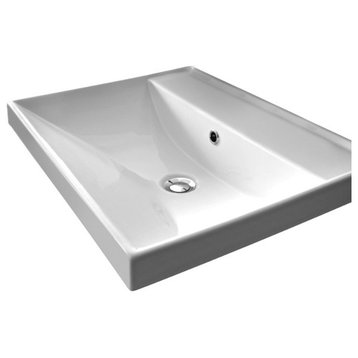 Square White Ceramic Self Rimming or Wall Mounted Bathroom Sink, No Hole