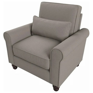 Transitional Accent Chair, Seat With Rolled Arms and Lumbar Pillow, Beige