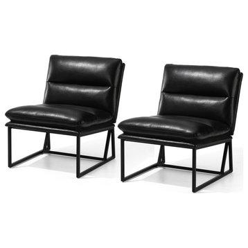 Set of 2 Modern Thick Leatherette Accent Chair, Black
